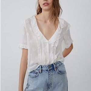 Zara sheer white dotted blouse